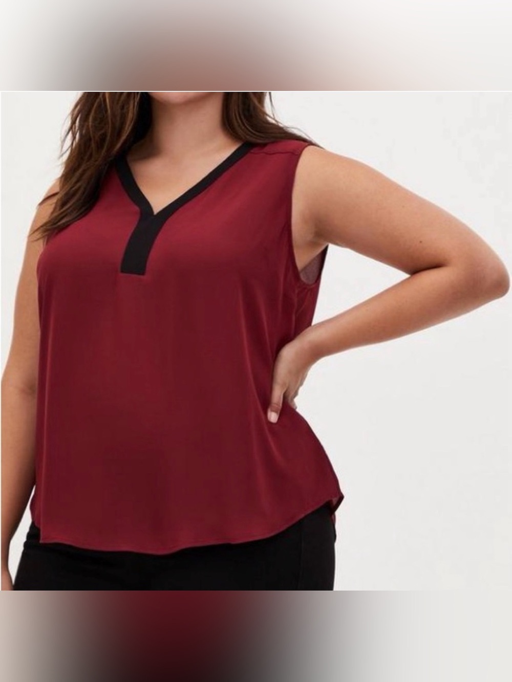 Torrid Georgette Burgundy and Black V-Neck Top
